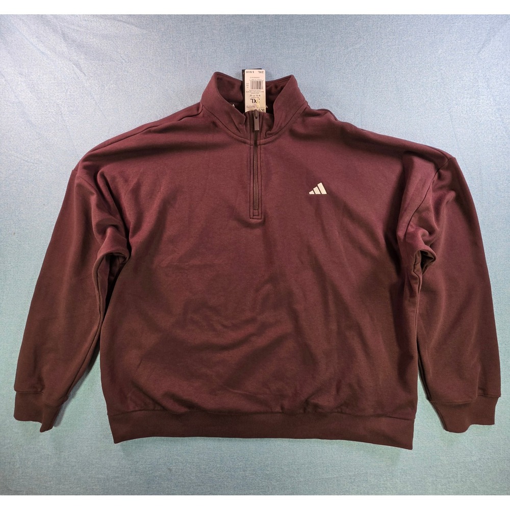 Adidas Womens Quarter Zip French Terry Sweatshirt Burgundy #JV7272 Size 2XL NWT